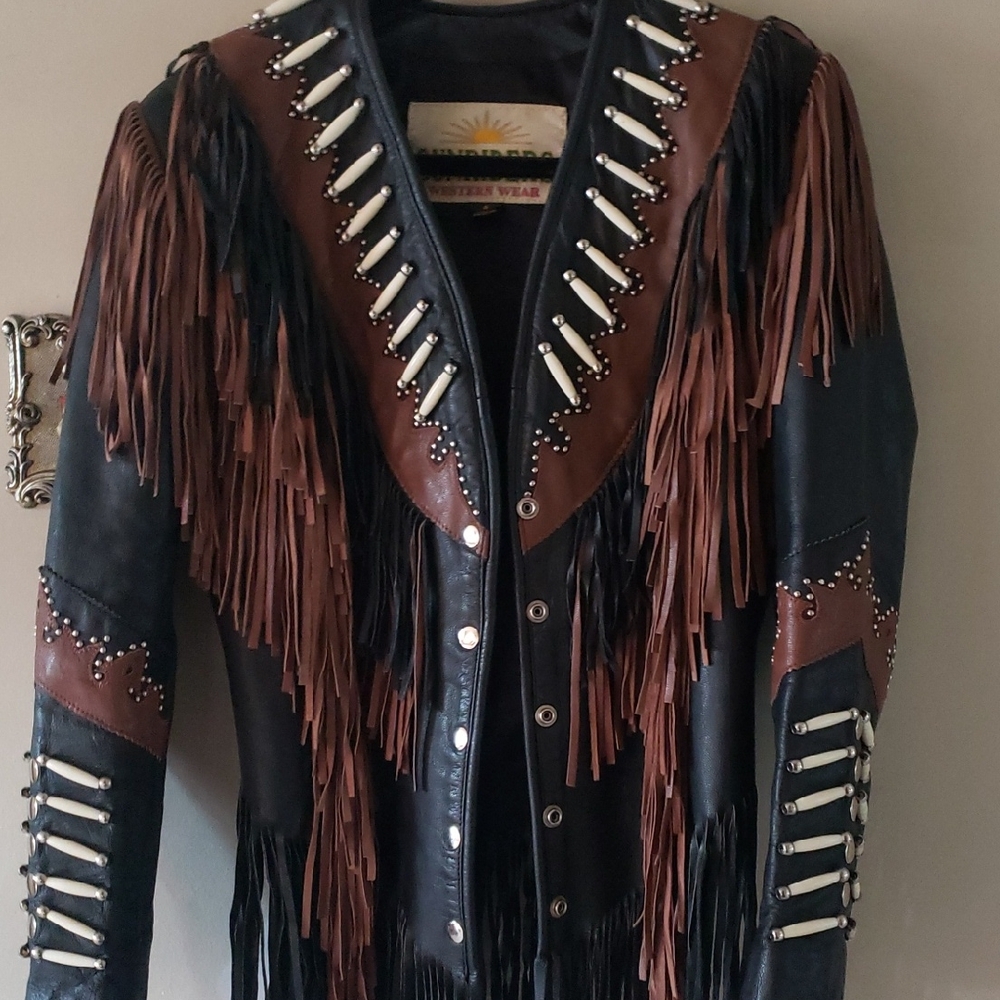 Riders by Lee Black Leather Jacket with Fringe